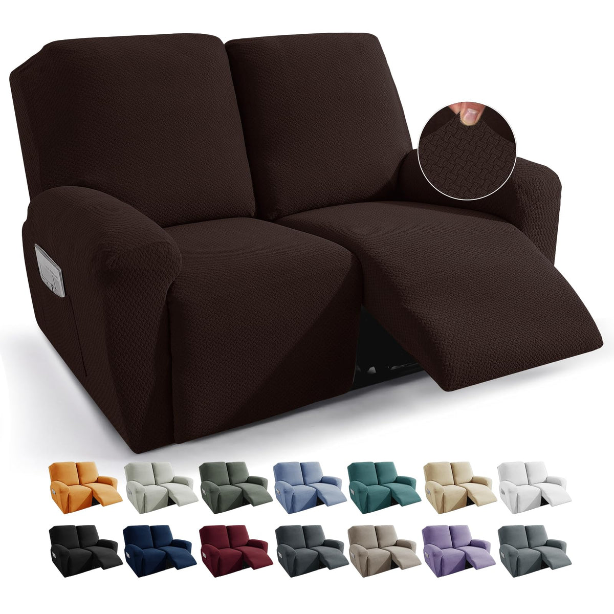 JIVINER 4-Piece Recliner Chair Covers Stretch Jacquard Chair Covers for Reclining Chair Recliner Slipcovers for Living Room Soft Recliner Protector with Pocket (Recliner,Dark Coffee)