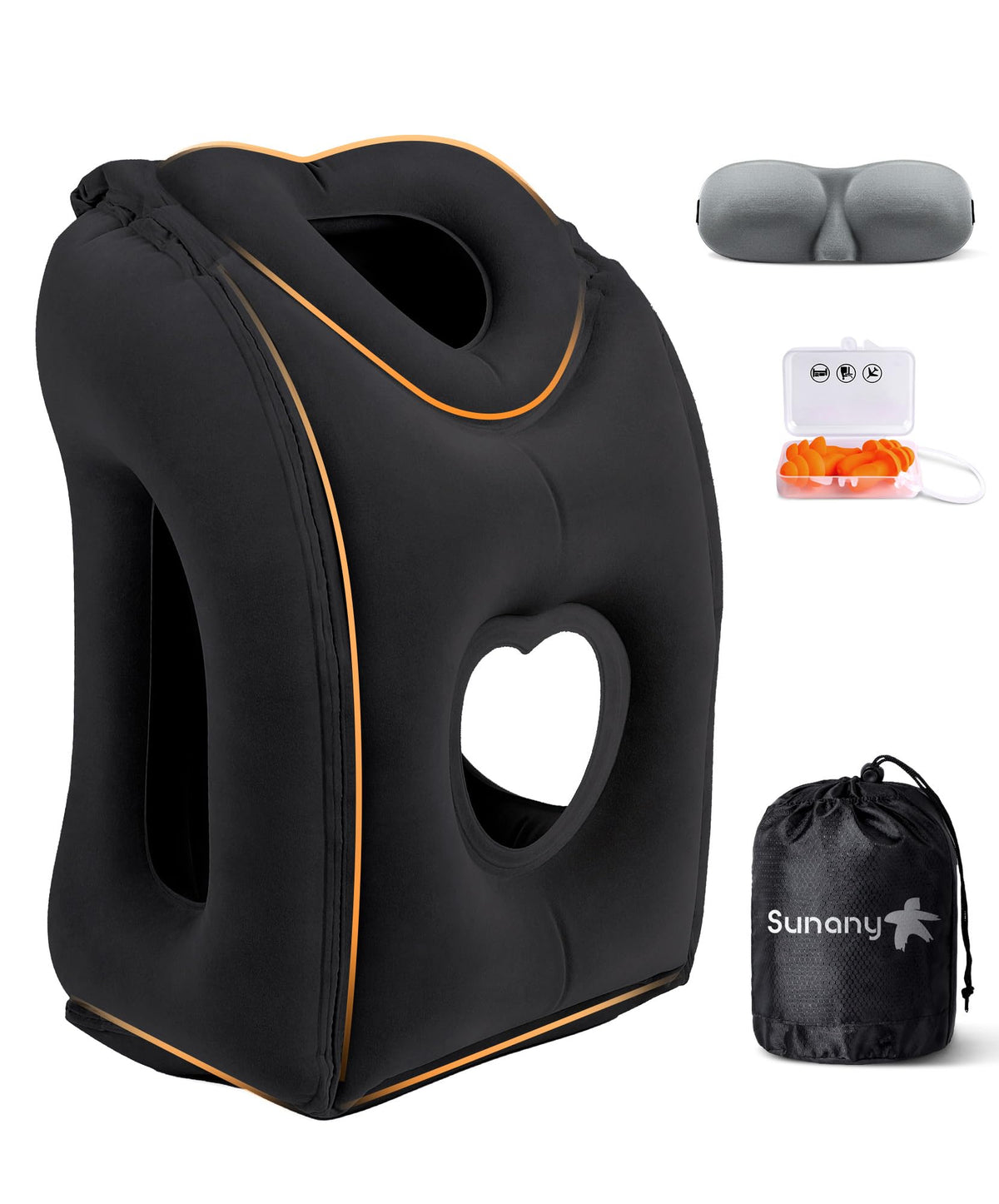 Sunany Travel Pillow, Inflatable Neck Pillow Used for Airplanes/Cars/Buses/Trains/Office Napping with Eye Mask/Earplugs (Balck)