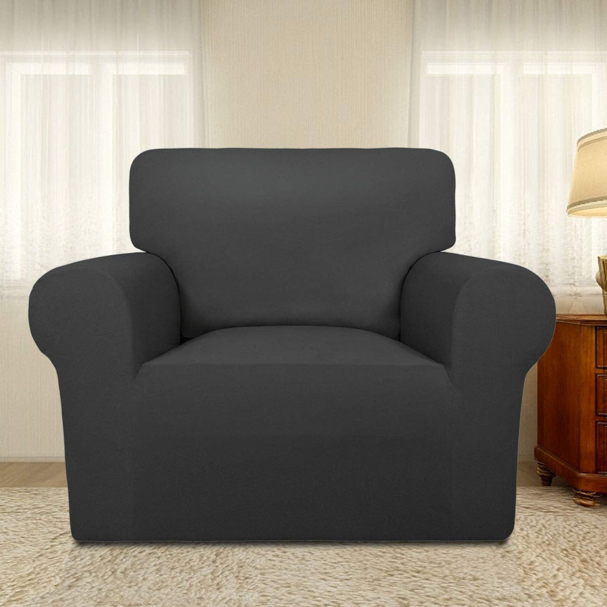 PureFit Super Stretch Chair Covers Fleece Couch Covers for Sofa Dark Gray
