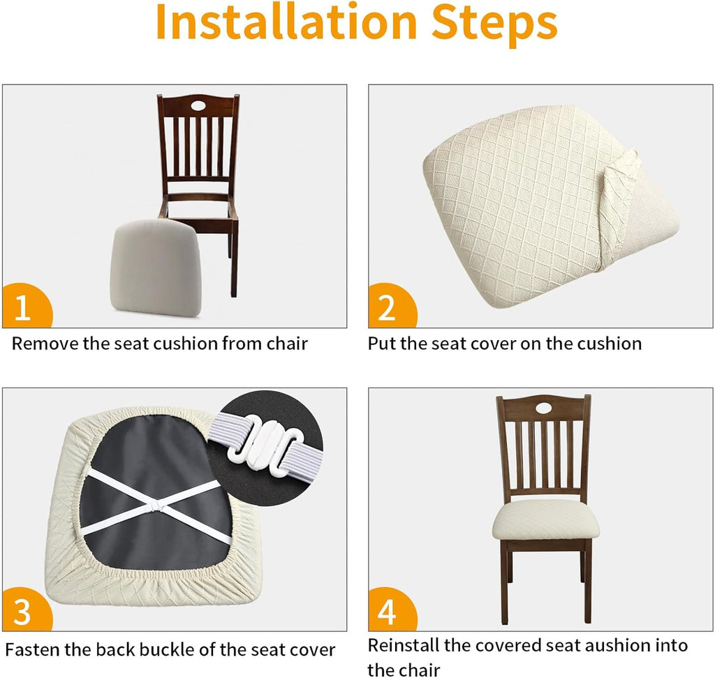 Fuloon Dining Chair Seat Covers Stretch Slipcovers, 6 Pack, Beige