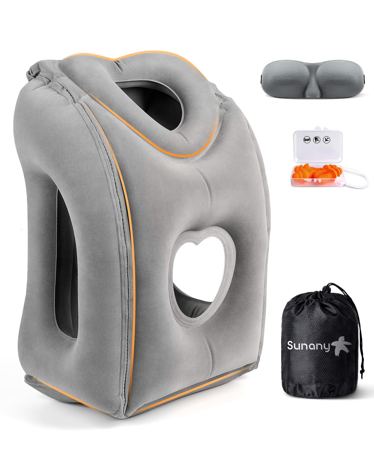 Sunany Travel Pillow, Inflatable Neck Pillow Used for Airplanes/Cars/Buses/Trains/Office Napping with Eye Mask/Earplugs (Balck)