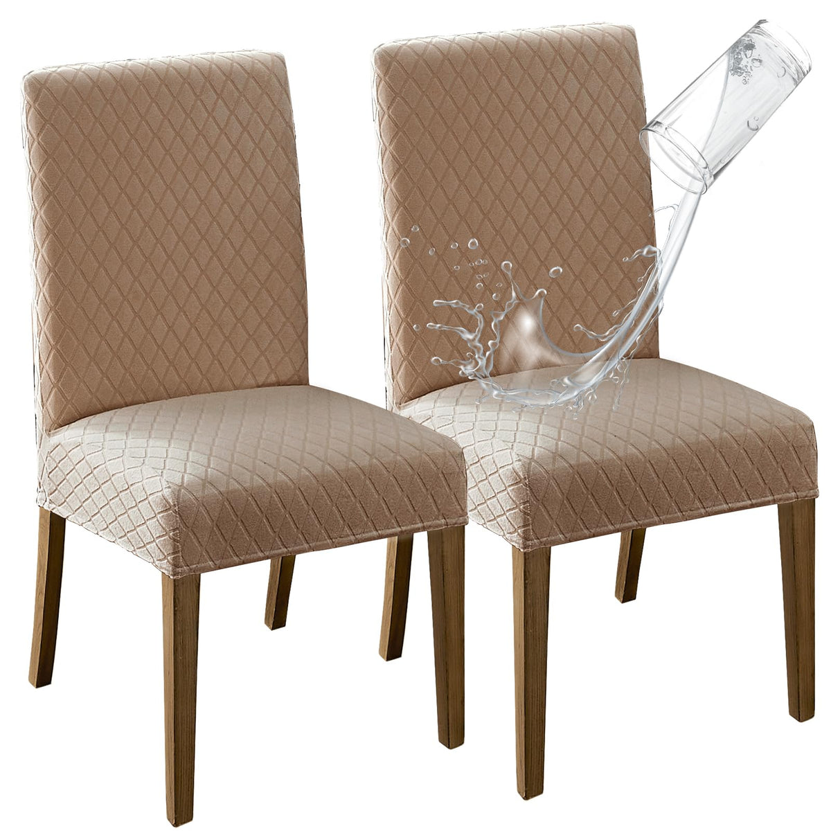 MOSAYT 100% Waterproof Dining Room Chair Covers Set of 4, Beige