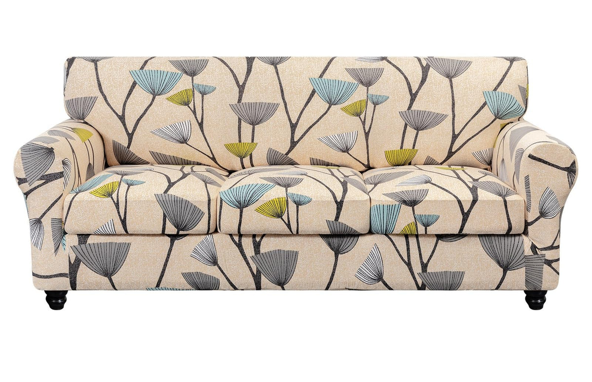 SearchI Stretch Sofa Cover Printed Couch Covers, Floral Pattern 2 Piece Armchair Slipcover with Separate Chair Cushion Cover, Washable Furniture Protector for Living Room(Armchair, Ball Flower)
