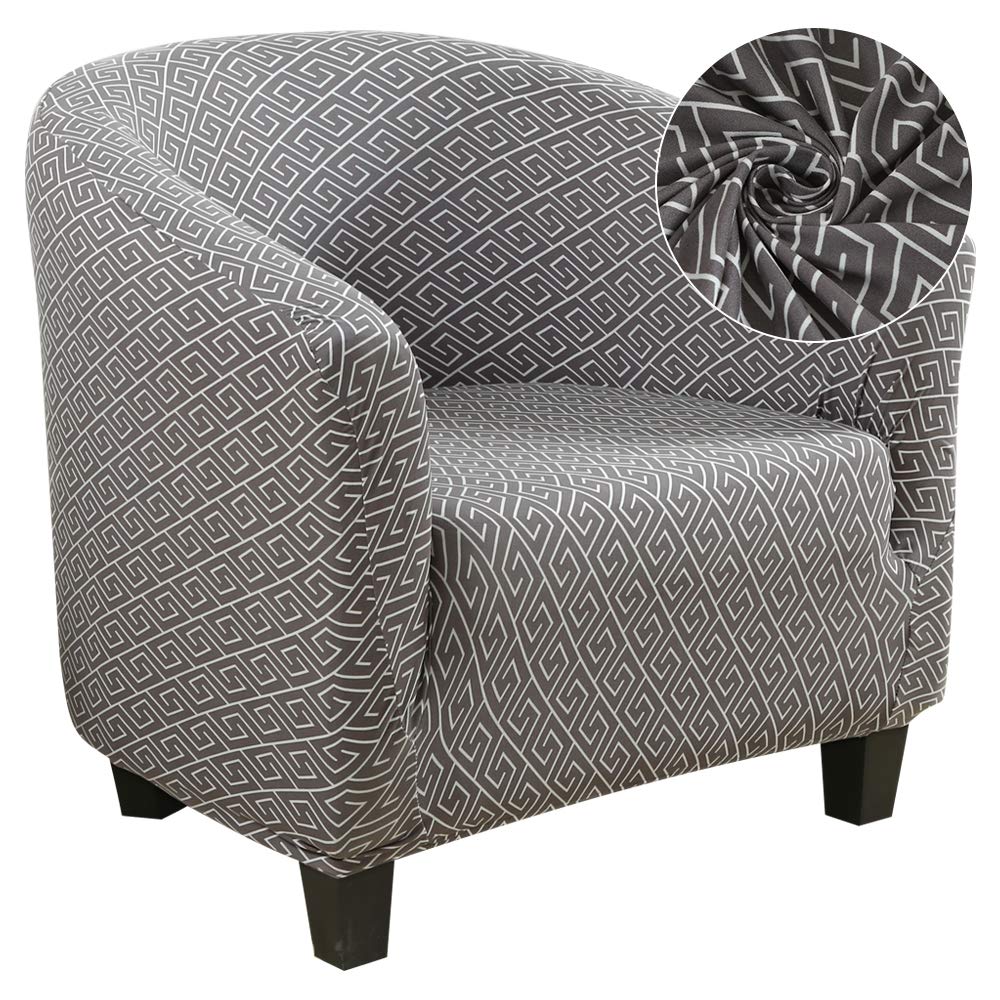 SearchI Club Chair Slipcover Stretch Barrel Chair Covers Jacquard Tub Chair Slipcovers Spandex Armchair Sofa Cover Removable Couch Furniture Protector Arm Chair Cover for Living Room (Beige)
