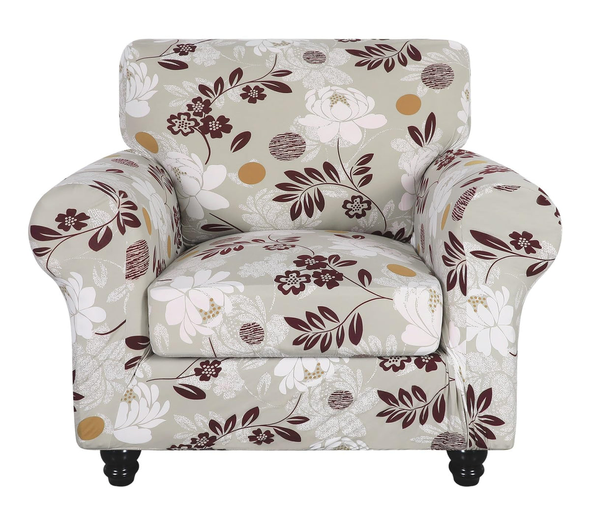 SearchI Stretch Sofa Cover Printed Couch Covers, Floral Pattern 2 Piece Armchair Slipcover with Separate Chair Cushion Cover, Washable Furniture Protector for Living Room(Armchair, Ball Flower)