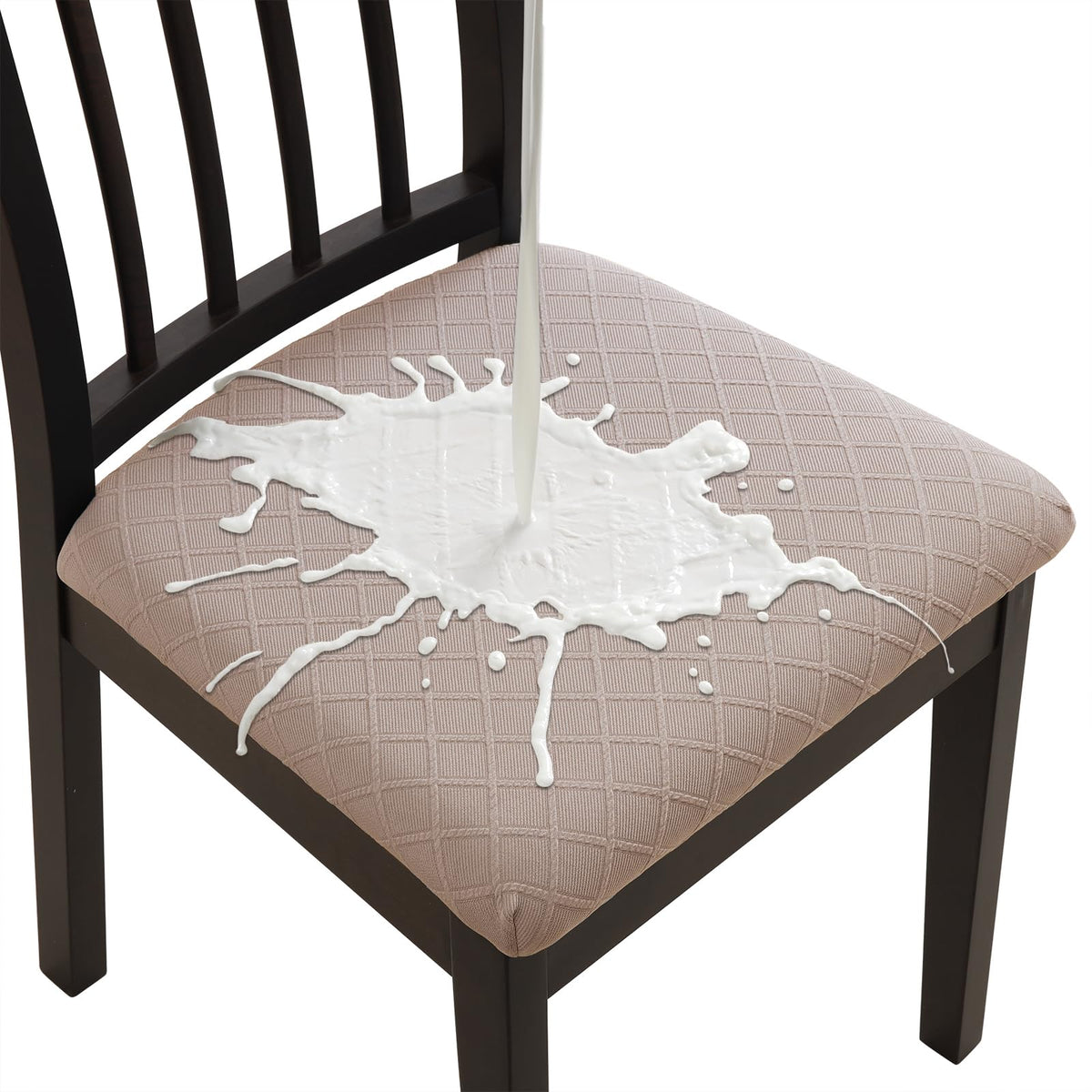 Fuloon Dining Chair Seat Covers Stretch Slipcovers, 6 Pack, Beige