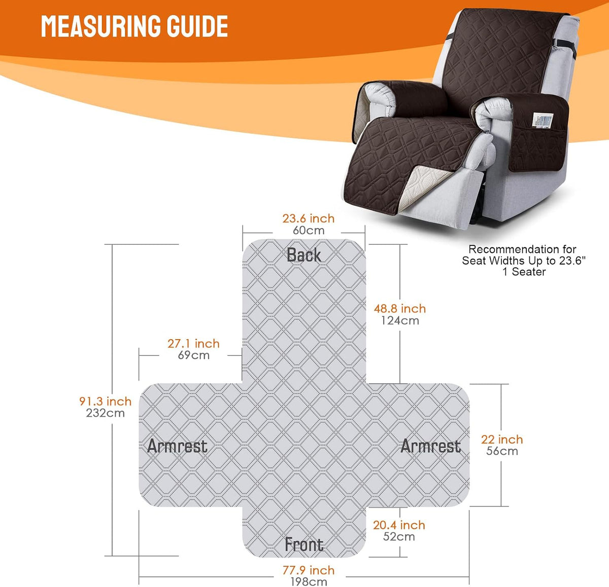 VANSOFY 100% Waterproof Recliner Chair Covers, Recliner Cover Non-Slip Dog Chair Cover Furniture Protector Washable Slipcover with Pocket, Elastic Straps for Pets, Dogs(Chocolate, 23.6")
