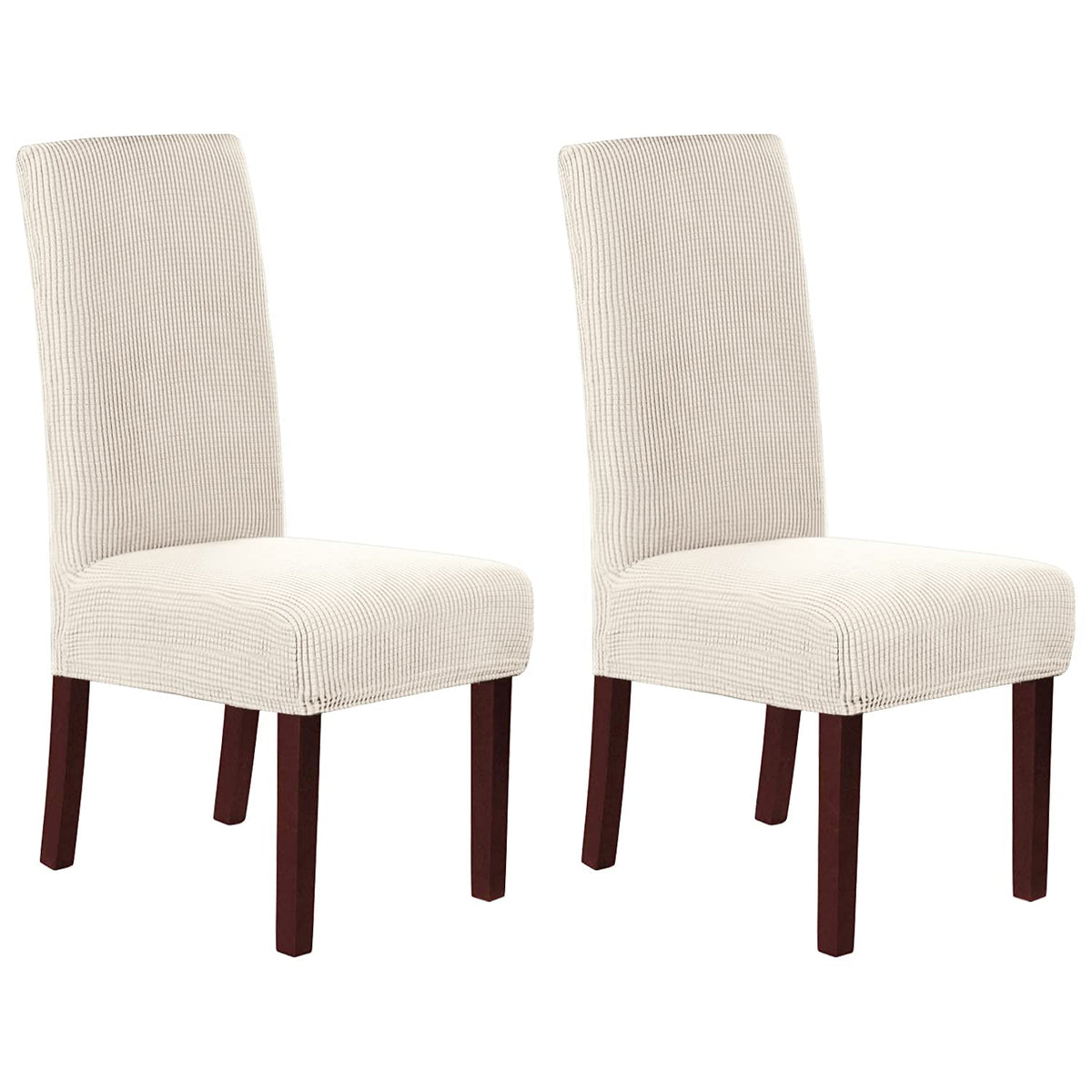 H.VERSAILTEX Stretch Dining Chair Covers Set of 6 Chair Covers for Dining Room Parsons Chair Slipcover Chair Protectors Covers Dining, Feature Textured Checked Jacquard Fabric, Ivory
