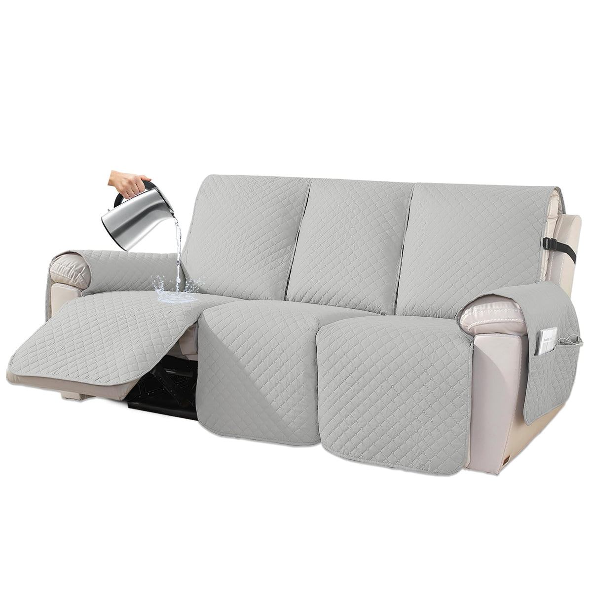 XINEAGE Water Resistant Recliner Cover, Nonslip Recliner Chair Covers for Reclining Chair with Pockets, Quilted Thick Recliner Slipcovers for Pets and Kids (Recliner Chair, Dark Gray)