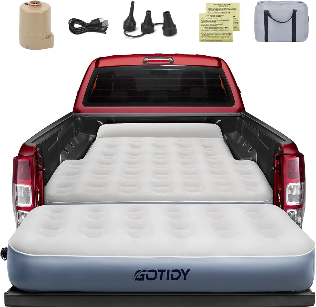 Inflatable Truck Bed Mattress for Tacoma Truck Air Mattress 5ft-5.5ft for Mid-Size Pickup with Detachable Tailgate Extension, Honda Ridgeline Jeep Gladiator JT,Space-Optimized Design, Built in Pump
