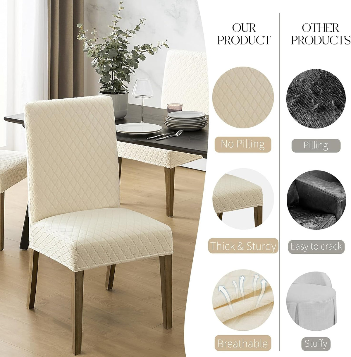 MOSAYT 100% Waterproof Dining Room Chair Covers Set of 4, Beige