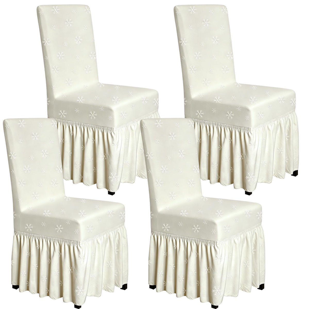molasofa Chair Covers for Dining Room Set of 4 Stretch Chair Slipcovers with Skirt for Kitchen Seat Protectors Wedding Banquet Decor Kids Pets Spandex Fabric Washable (4pcs, Beige)