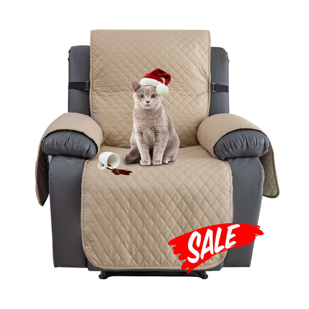 XINEAGE Water Resistant Recliner Cover, Nonslip Recliner Chair Covers for Reclining Chair with Pockets, Quilted Thick Recliner Slipcovers for Pets and Kids (Recliner Chair, Dark Gray)