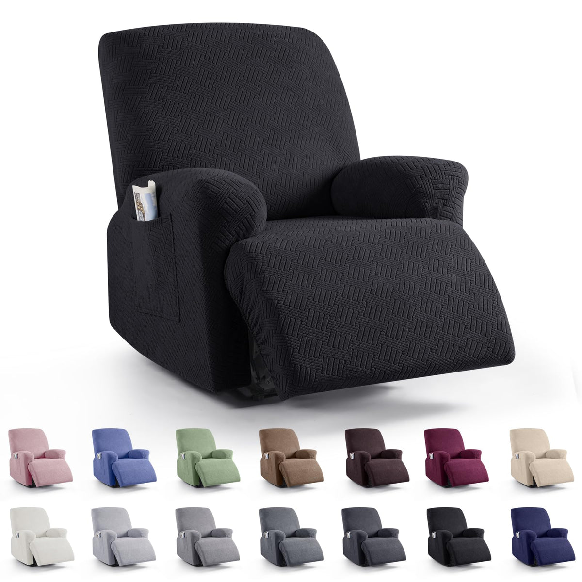 KinCam Recliner Chair Covers, Stretch Reclining Cover, Dark Gray