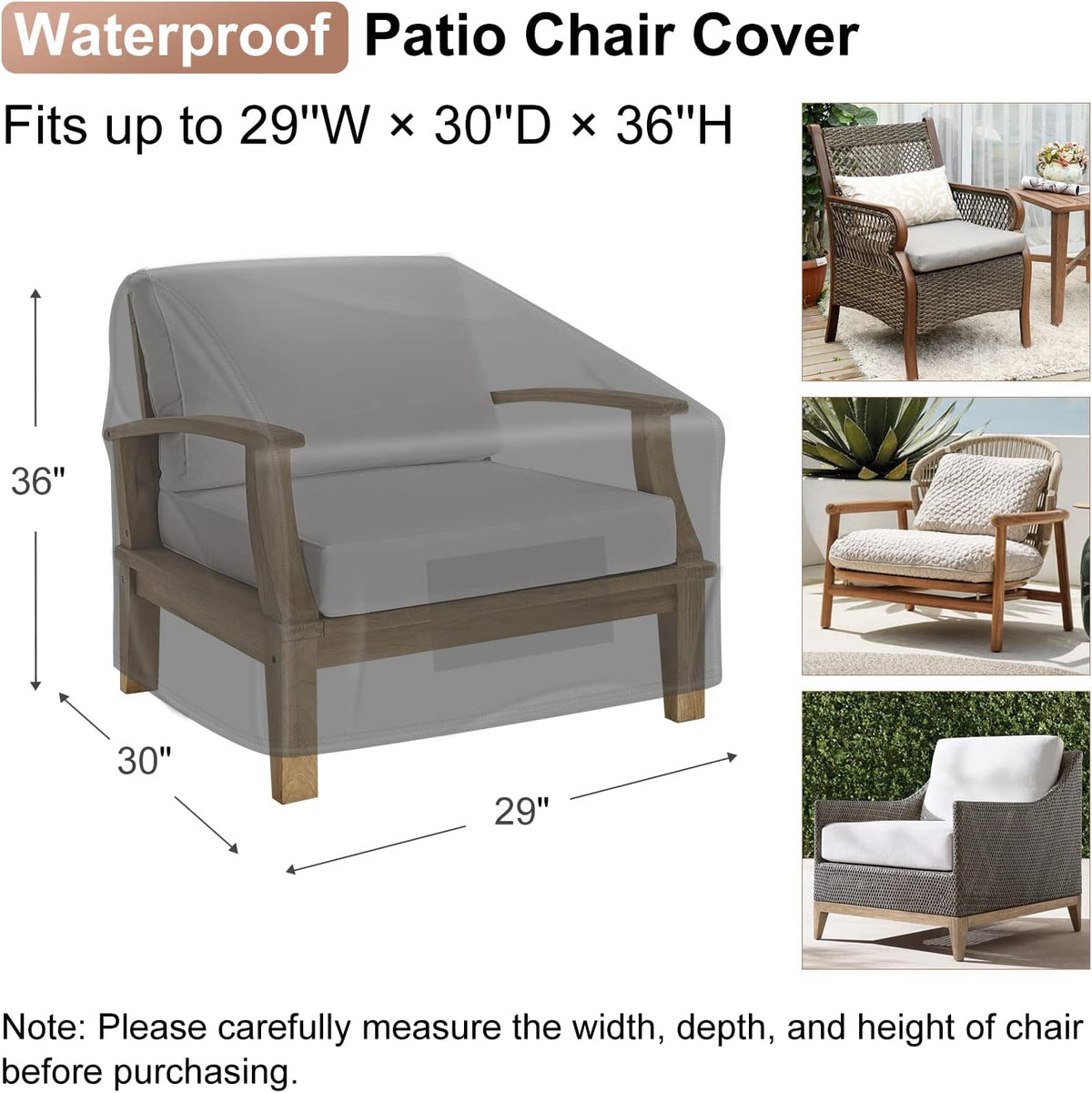 Patio Chair Covers Waterproof, Mrrihand Lounge Deep Seat Cover, Heavy Duty Outdoor Lawn Patio Furniture Covers (29" W x 30" D x 36" H - 2 Pack)