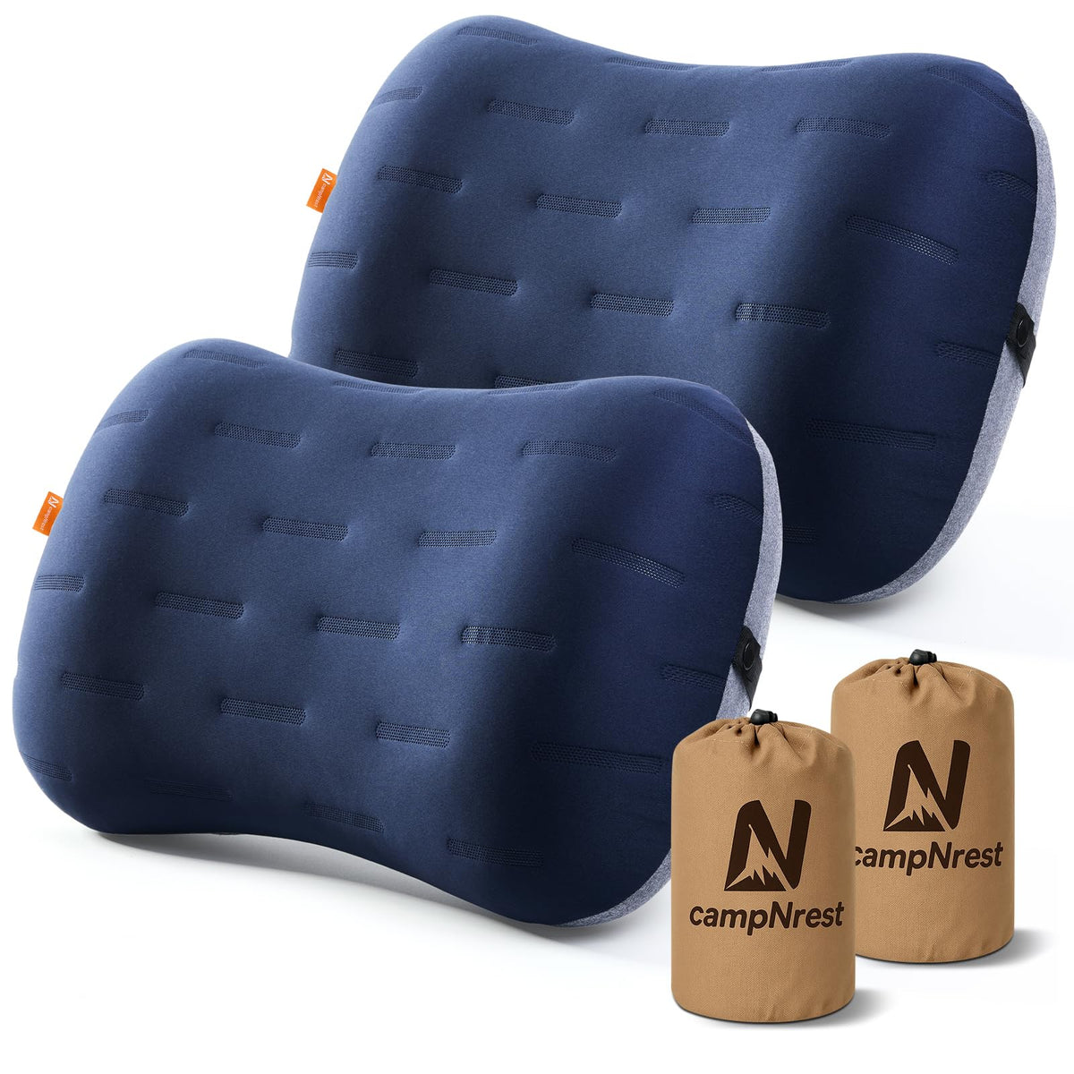 Inflatable Camping Pillow - Ultralight Compact Air Pillow for Travel, Backpacking & Hiking - Ergonomic Neck & Lumbar Support - Portable Inflatable Pillow with Removable Washable Cover - (Black 2 Pack)