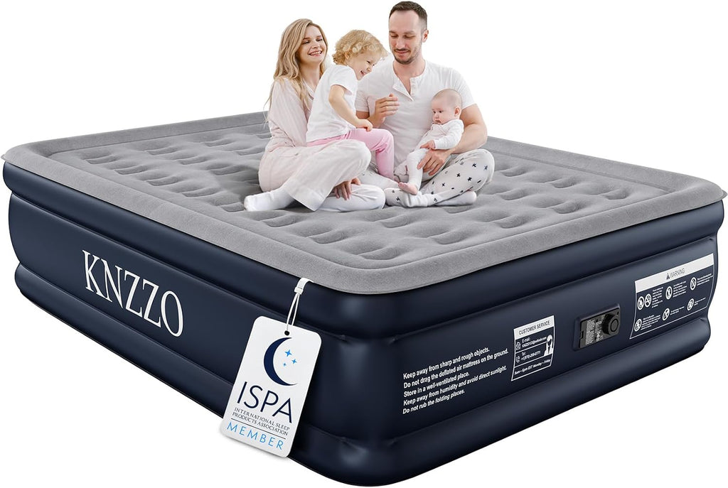 KNZZO Queen Air Mattress with Built in Pump, 18 Inch Inflatable Bed, 800lb