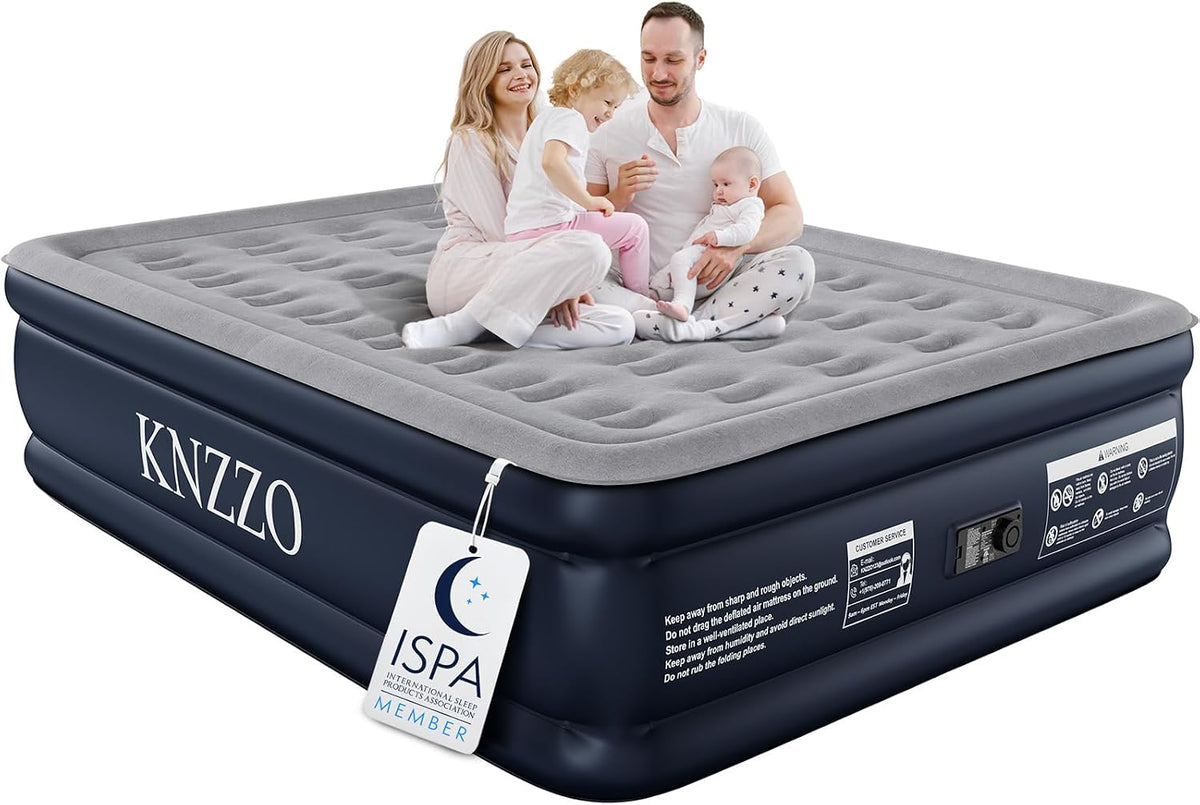 KNZZO Queen Air Mattress with Built in Pump, 18 Inch Inflatable Bed, 800lb