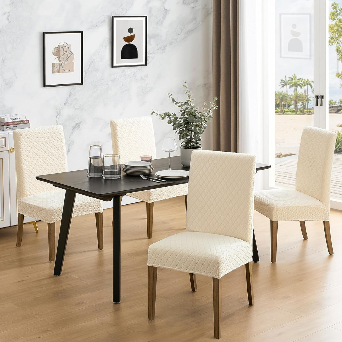 MOSAYT 100% Waterproof Dining Room Chair Covers Set of 4, Beige