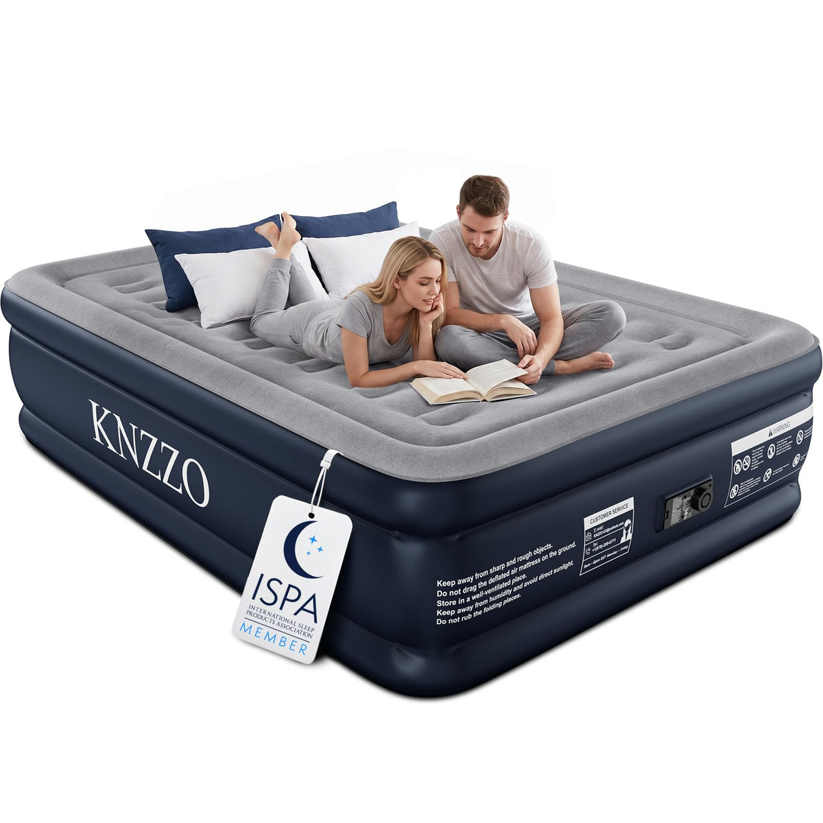 KNZZO Queen Air Mattress with Built in Pump, 18 Inch Inflatable Bed, 800lb