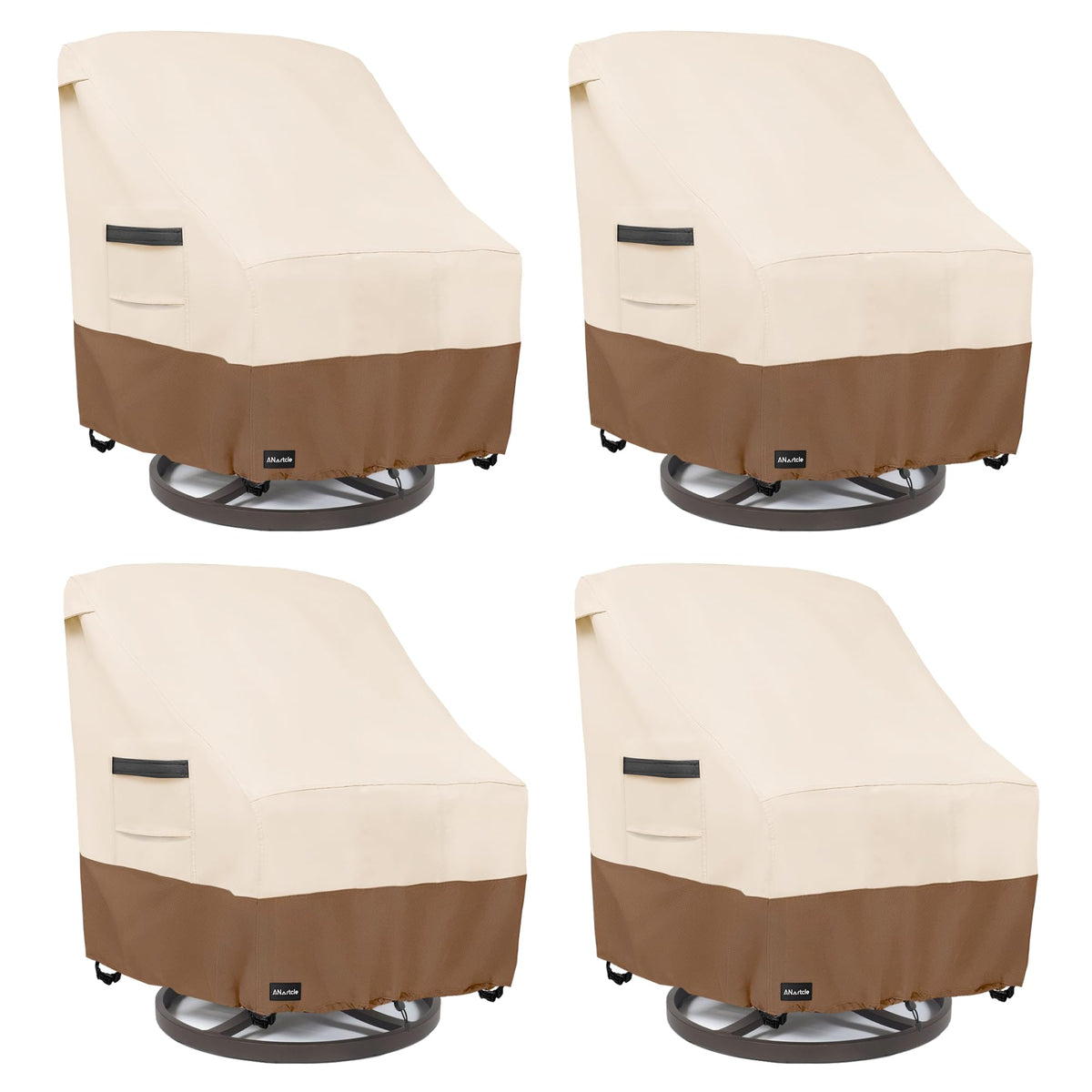 ANartcle Outdoor Swivel Chair Covers 2 Pack,600D Waterproof Heavy Duty Patio Chair Covers(30 W x 34 D x 38.5 H inches),Patio Swivel Chair Covers for Outdoor Furniture,Beige&brown.