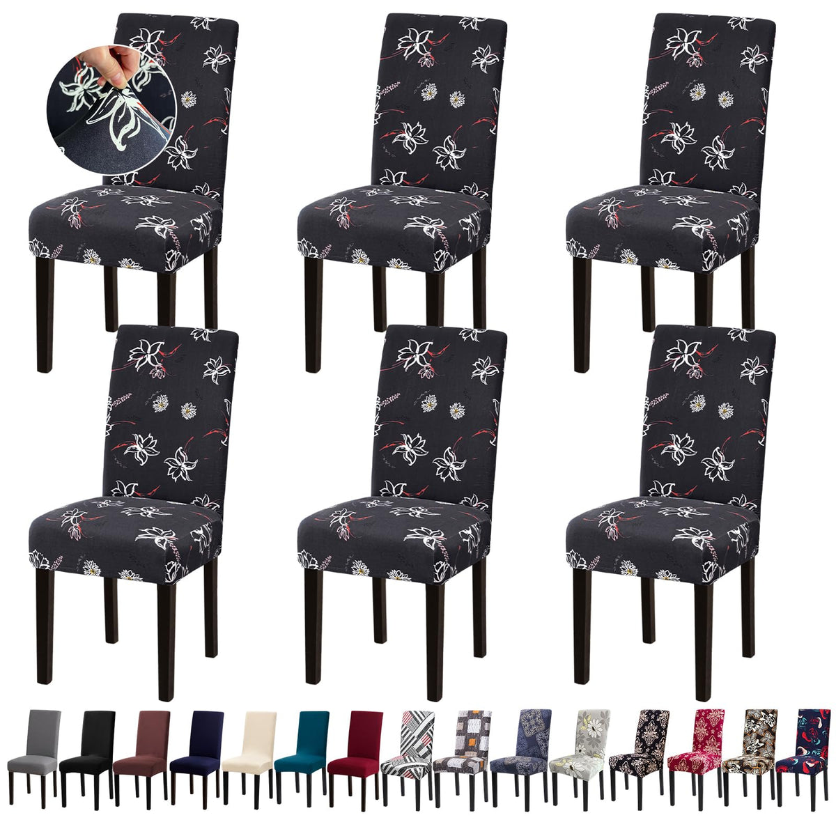 Chair Covers, Stretch Dining Room Chair Covers Set of 6, Removable Washable Dining Chair Slipcovers for Home, Hotel, Banquet