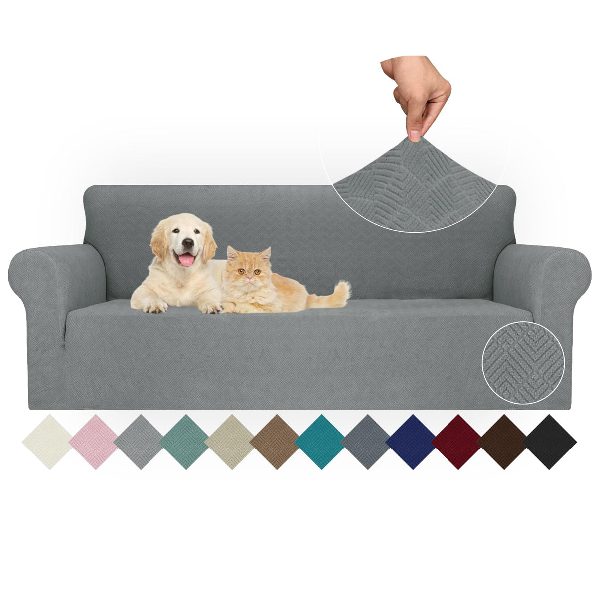 JIVINER Super Stretch Chair Sofa Slipcovers 1-Piece Jacquard Chair Covers for Living Room Soft Anti Slip 1 Seater Couch Furniture Protector Small Checks for Kids Pets (Chair, Light Gray)