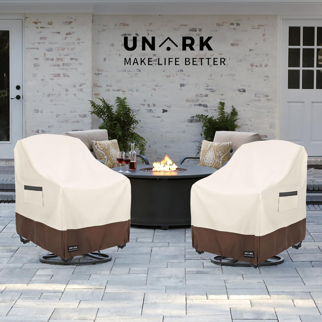 Outdoor Swivel Chair Covers Waterproof 2 Pack, Outdoor Chair Covers Patio Furniture Cover for Deck Patio Swivel Chair Heavy Duty, 30 W x 34 D x 36 H inches Beige and Brown