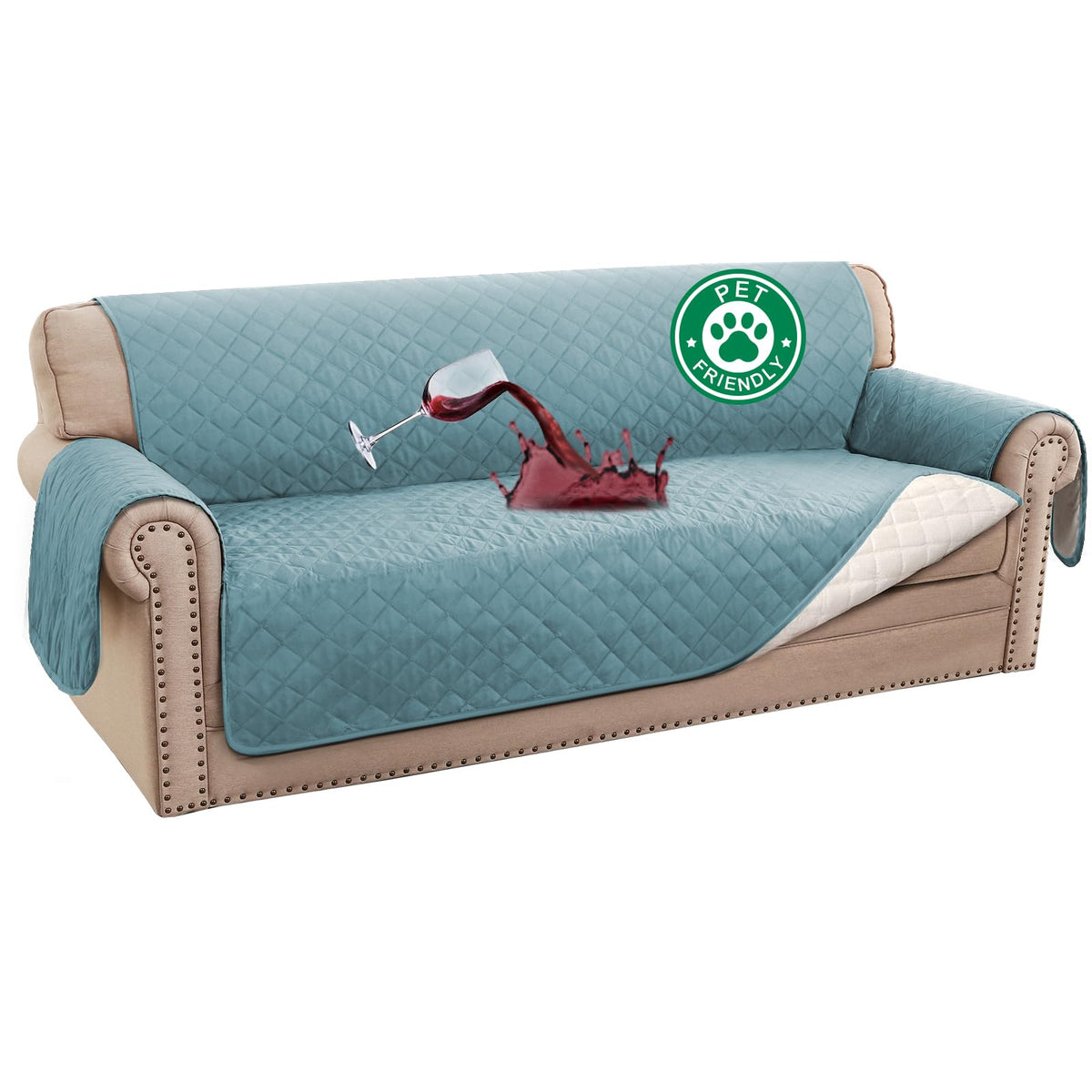 Turquoize 100% Waterproof Sofa Covers Chair Cover Slipcover Couch Protector Triple Non-Slip Sofa Slipcover for 1 Cushion Furniture Protector for Pets, Kids,Dog (Chair 23", Ivory)
