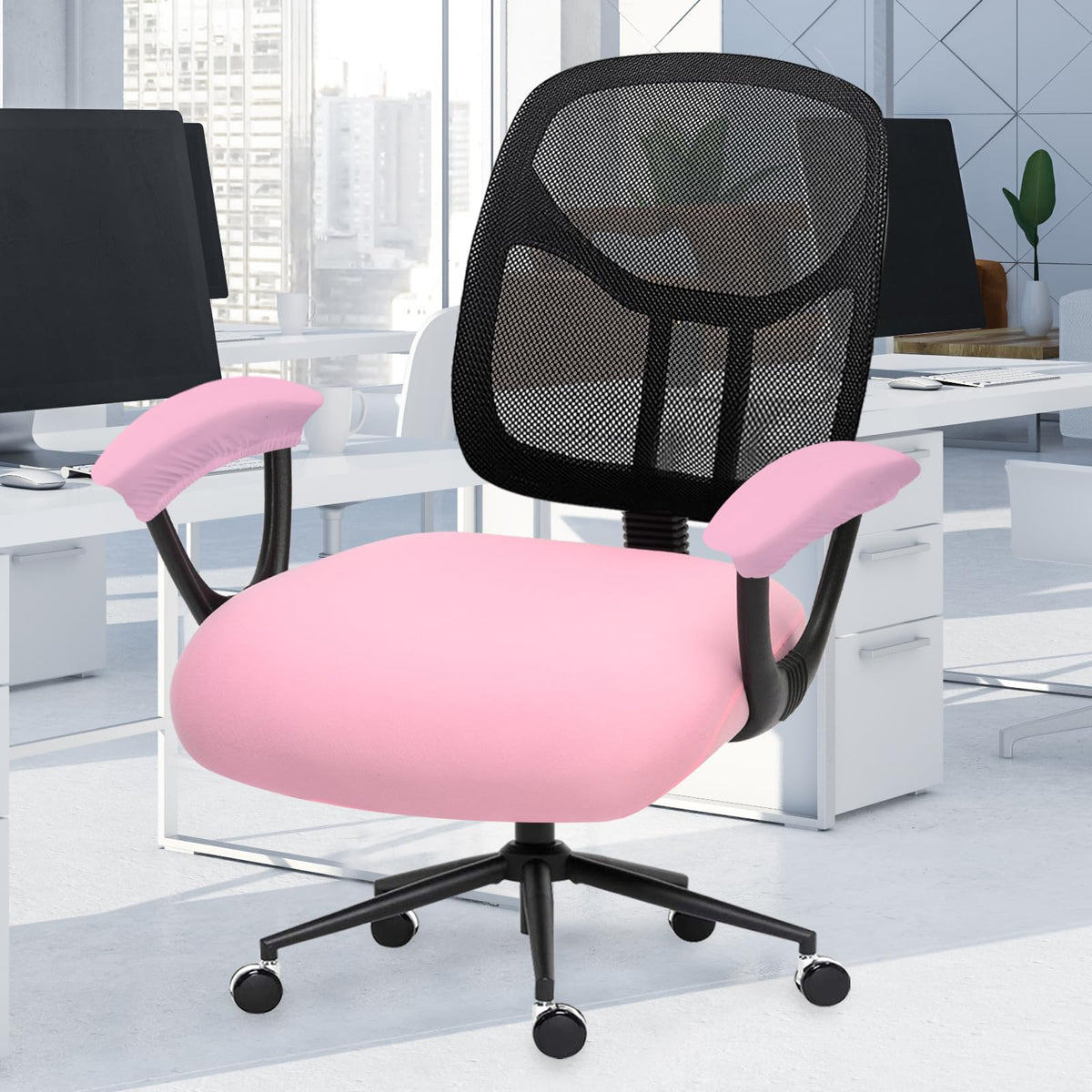 DIVA EN CAMINO DEC Water-Resistant Stretchable Desk Office Chair Seat Cushion Covers - Universal Spandex Computer Chair Slipcover - Removable Washable Cushion Protectors for Dogs, Cats, Black