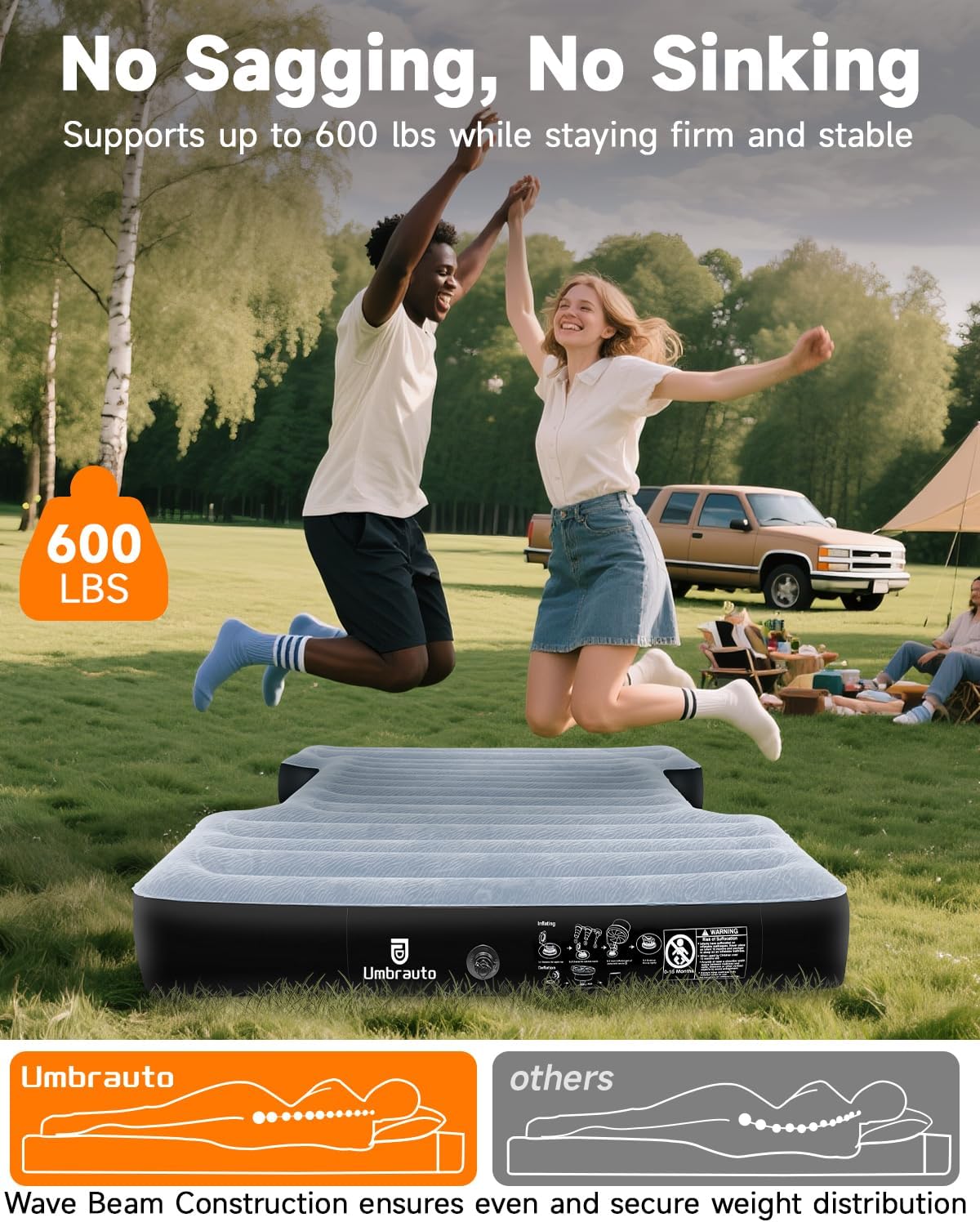 Umbrauto Air Mattress for 5.5-5.8 ft Full-Size Short Truck Beds, Inflatable Truck Tent Airbed with Pump, Pickup Camper Air Bed for Camping