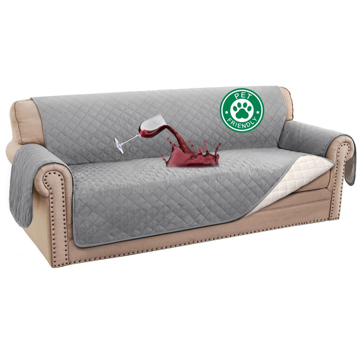 Turquoize 100% Waterproof Sofa Covers Chair Cover Slipcover Couch Protector Triple Non-Slip Sofa Slipcover for 1 Cushion Furniture Protector for Pets, Kids,Dog (Chair 23", Ivory)