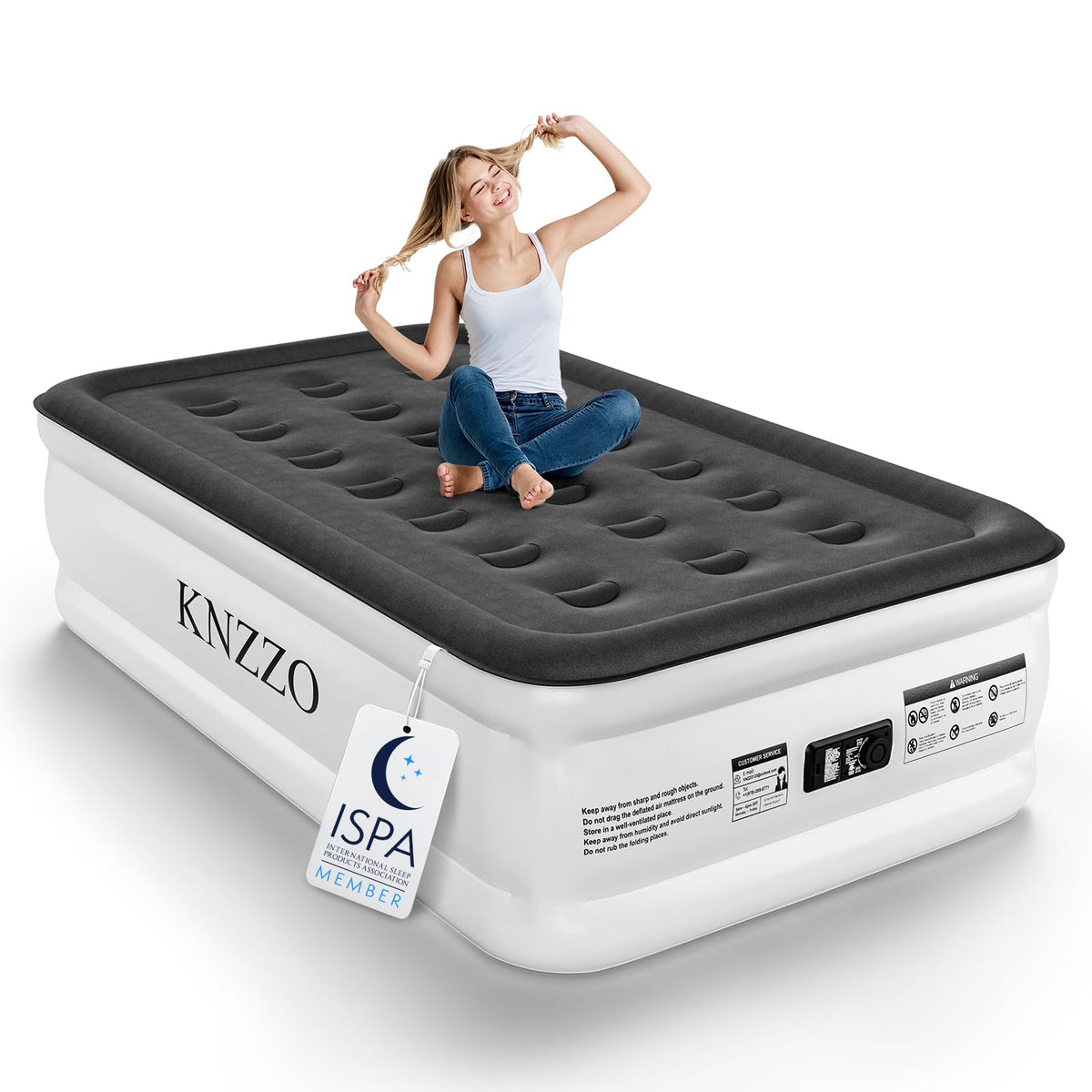 KNZZO Queen Air Mattress with Built in Pump, 18 Inch Inflatable Bed, 800lb