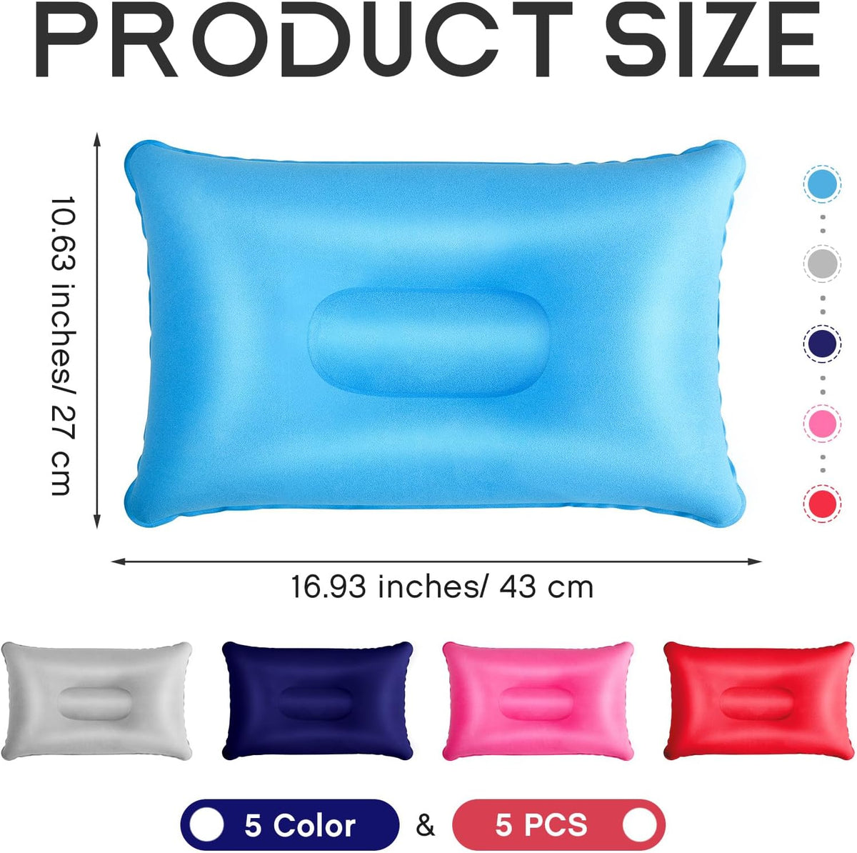 Maitys 5 Pcs Inflatable Camping Pillow,16.93 X 10.63 Inches,Multicolor