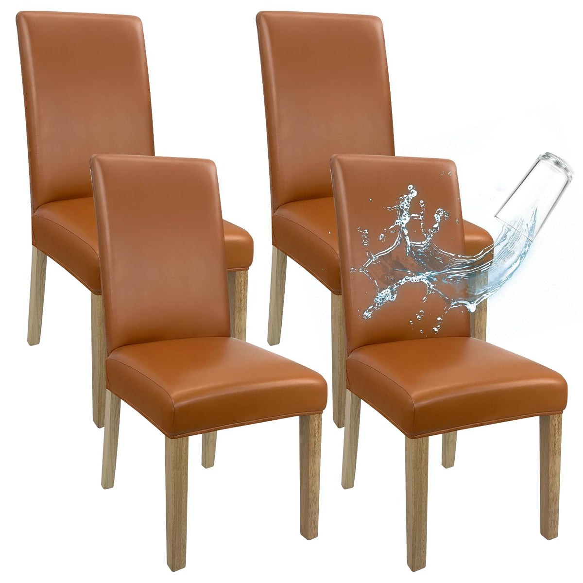 Leather Chair Covers for Dining Chairs Set of 4, Super Stretch Waterproof Kitchen Chair Covers Thickened Washable Dining Chair Slipcovers Black Chair Seat Covers for Dining/Kitchen/Banquet