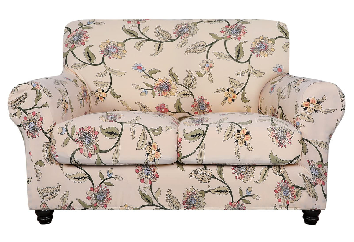 SearchI Stretch Sofa Cover Printed Couch Covers, Floral Pattern 2 Piece Armchair Slipcover with Separate Chair Cushion Cover, Washable Furniture Protector for Living Room(Armchair, Ball Flower)