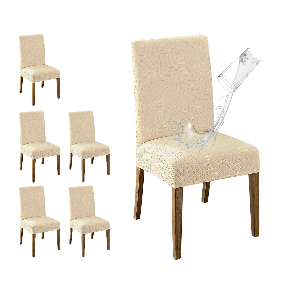 MOSAYT 100% Waterproof Dining Room Chair Covers Set of 4, Beige
