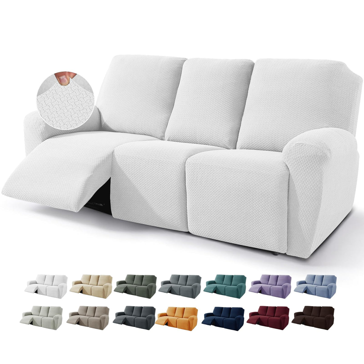 JIVINER 4-Piece Recliner Chair Covers Stretch Jacquard Chair Covers for Reclining Chair Recliner Slipcovers for Living Room Soft Recliner Protector with Pocket (Recliner,Dark Coffee)