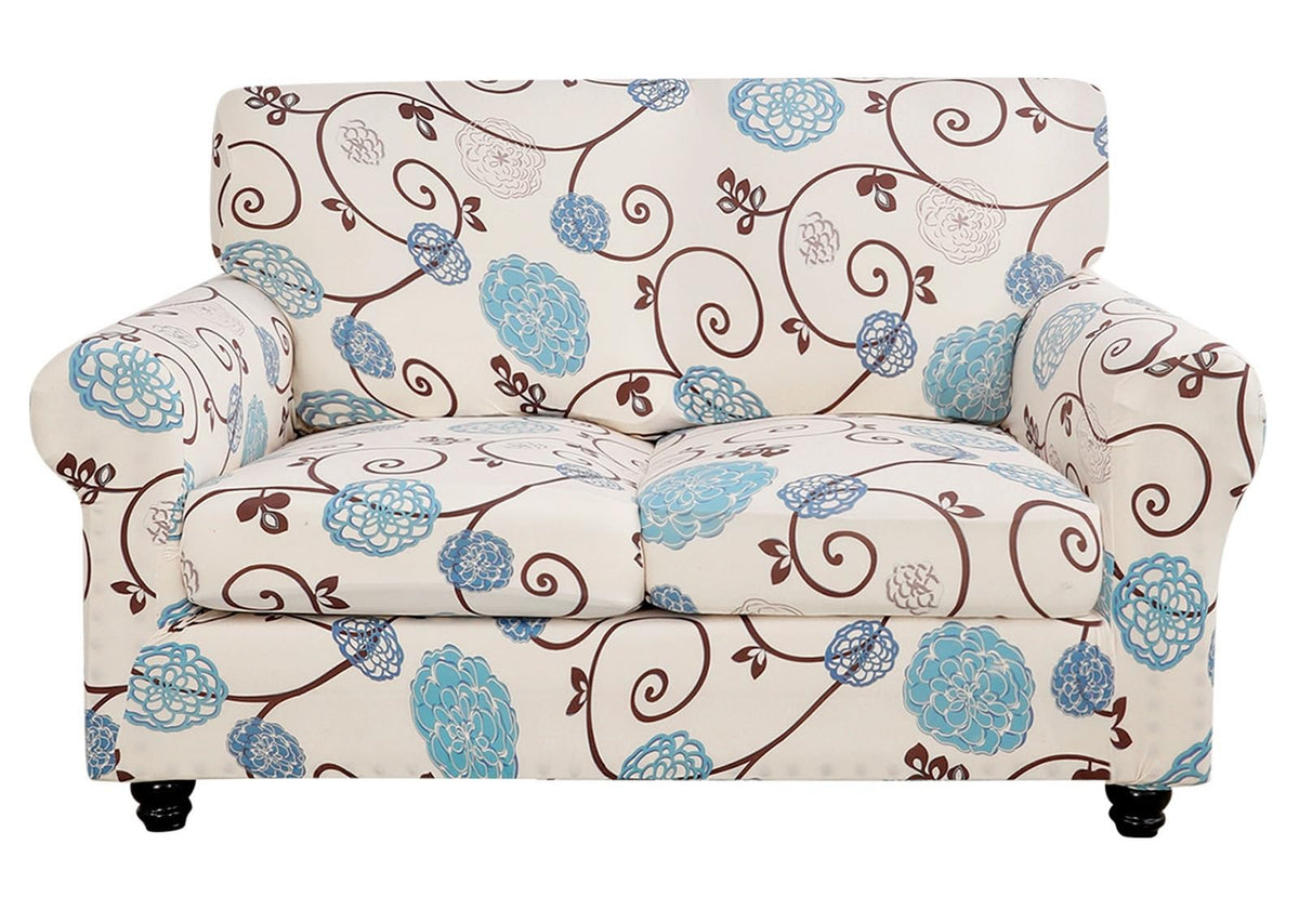SearchI Stretch Sofa Cover Printed Couch Covers, Floral Pattern 2 Piece Armchair Slipcover with Separate Chair Cushion Cover, Washable Furniture Protector for Living Room(Armchair, Ball Flower)