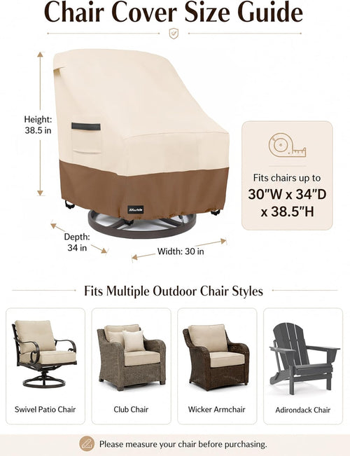 ANartcle Outdoor Swivel Chair Covers 2 Pack,600D Waterproof Heavy Duty Patio Chair Covers(30 W x 34 D x 38.5 H inches),Patio Swivel Chair Covers for Outdoor Furniture,Beige&brown.