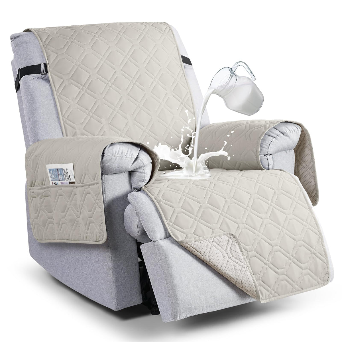 VANSOFY 100% Waterproof Recliner Chair Covers Washable, Khaki, 23.6"