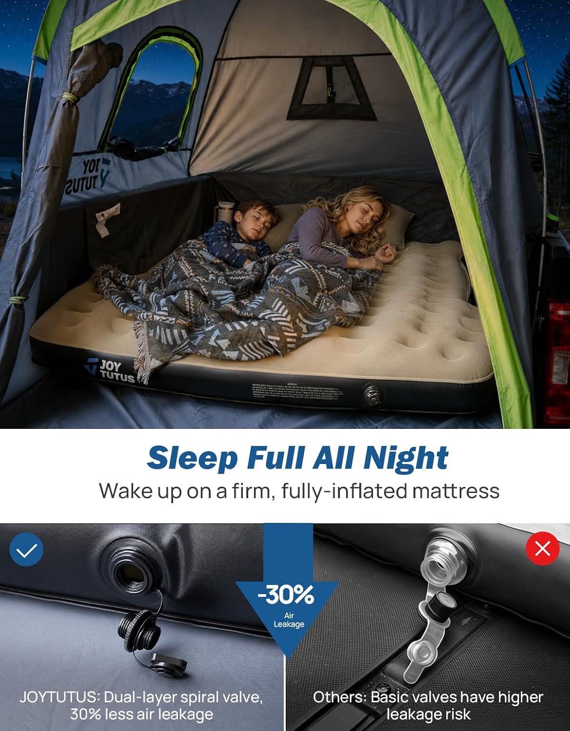 JOYTUTUS Truck Bed Air Mattress for 6.4-6.7Ft, Full Size Regular Beds for Pickup Outdoor Camping, Truck Tent Accessories with Carry Bag & Cup Holder & Cavity Design, Camel&Black