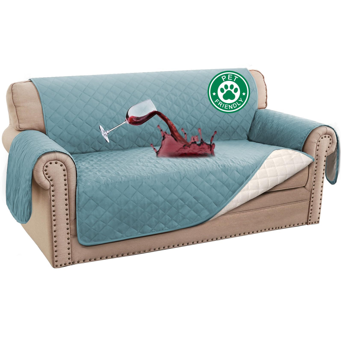 Turquoize 100% Waterproof Sofa Covers Chair Cover Slipcover Couch Protector Triple Non-Slip Sofa Slipcover for 1 Cushion Furniture Protector for Pets, Kids,Dog (Chair 23", Ivory)