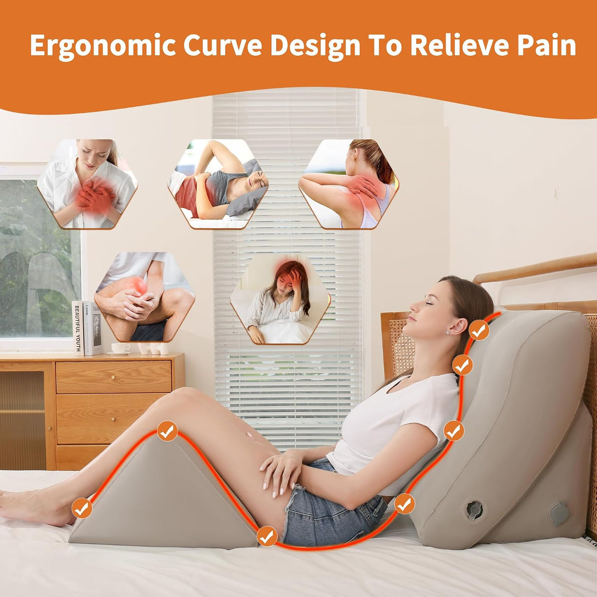 Inflatable Wedge Pillow Set, Inflatable Bed Wedge Pillow for Sleeping, Travel Wedge, Adjustable Sitting Pillows for Back, Leg Pain Relief, GERD, Acid Reflux & Anti Snoring