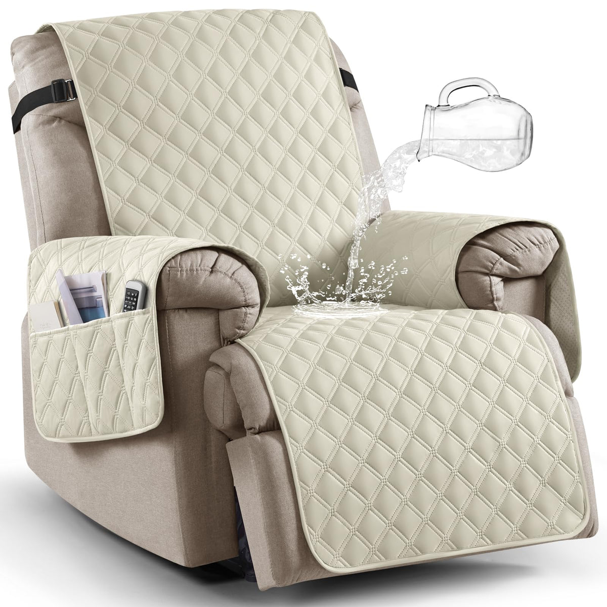Ruaozz 100% Waterproof Recliner Chair Covers, Non-Slip Reclining Covers for Recliner Chair Washable Chair Cover, Recliner Covers with Pockets for Kids, Dogs, Pets (Chocolate, 23'')
