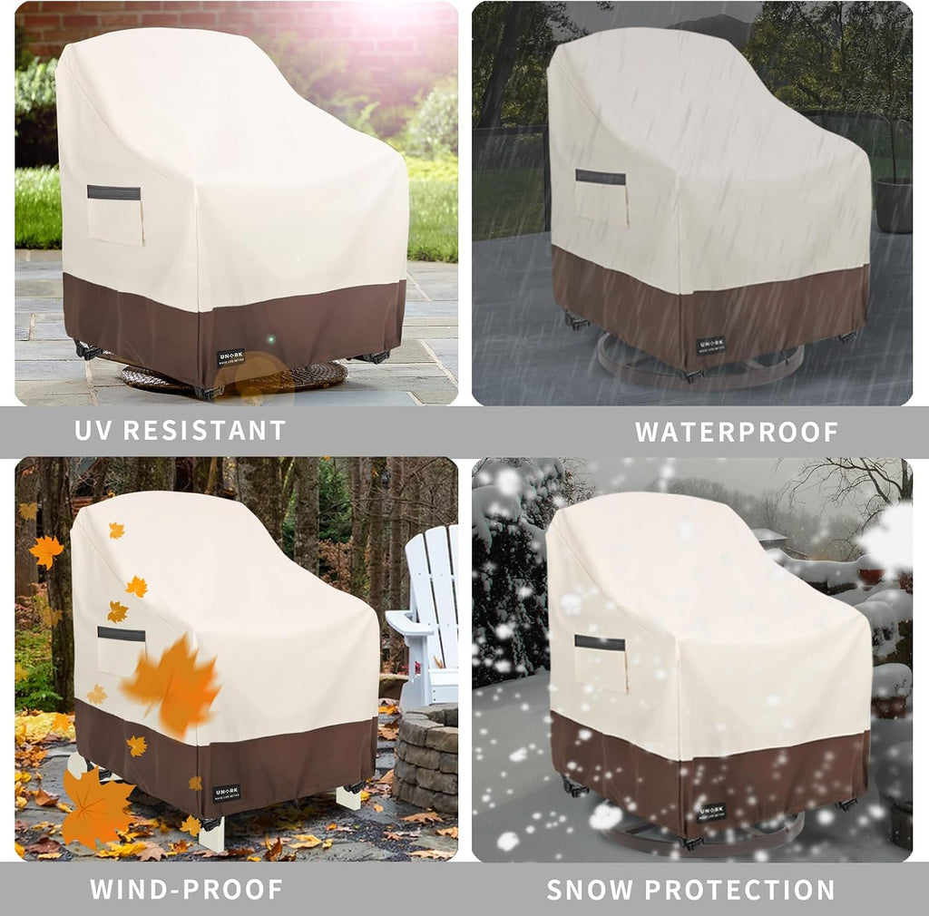 Outdoor Swivel Chair Covers Waterproof 2 Pack, Outdoor Chair Covers Patio Furniture Cover for Deck Patio Swivel Chair Heavy Duty, 30 W x 34 D x 36 H inches Beige and Brown