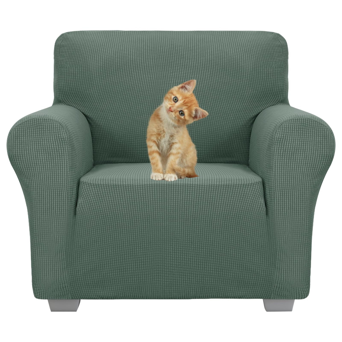 JIVINER Super Stretch Chair Sofa Slipcovers 1-Piece Jacquard Chair Covers for Living Room Soft Anti Slip 1 Seater Couch Furniture Protector Small Checks for Kids Pets (Chair, Light Gray)