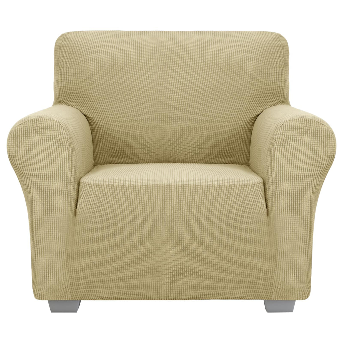 JIVINER Super Stretch Chair Sofa Slipcovers 1-Piece Jacquard Chair Covers for Living Room Soft Anti Slip 1 Seater Couch Furniture Protector Small Checks for Kids Pets (Chair, Light Gray)