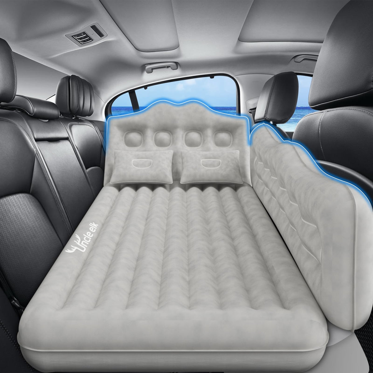 Car Air Mattress Bed - Inflatable Back Seat Air Mattress with Upgraded Wear-Resistant Pongee Bottom, Thick Camping Sleeping Pad with 2 Pillows & Air Pump, Fits Sedan/Truck/SUV,Grey