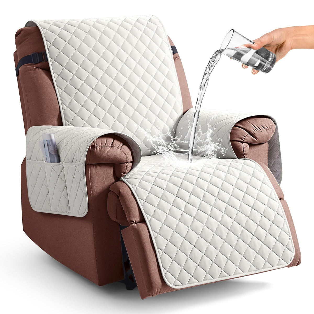 KinCam 100% Waterproof Recliner Chair Cover, Reclining Couch Covers for Pets, Dogs, Recliner Couch Slipcover Furniture Protector with Elastic Straps for Kids(23.6", Chocolate)